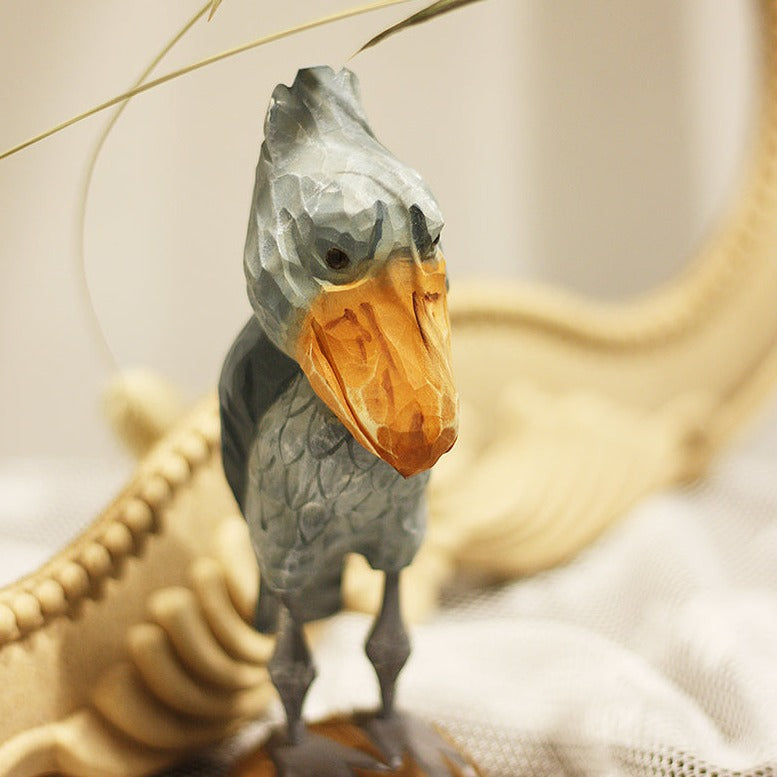 Hand-Carved Shoebill Bird Figurine - Front View