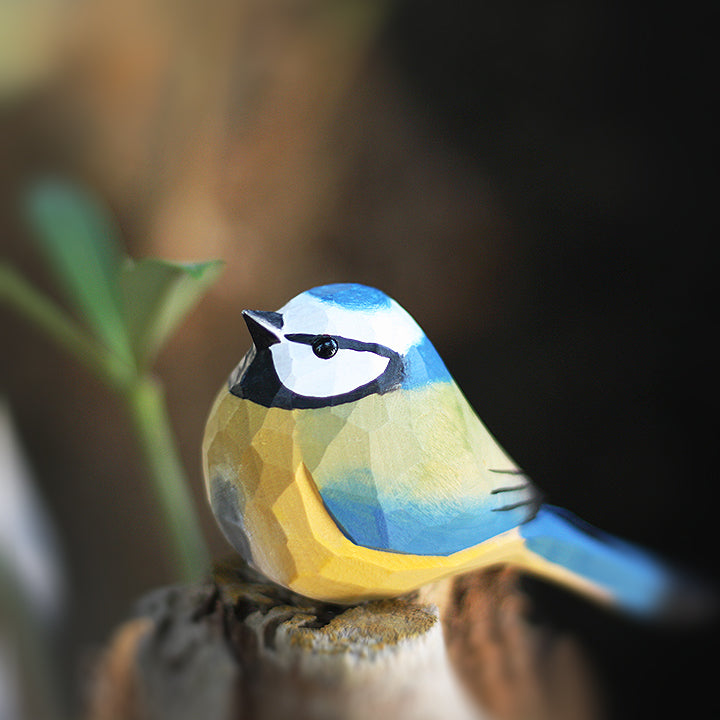 Exquisite Hand-Carved Blue Tit Figurine | Unique Wooden Bird Sculpture