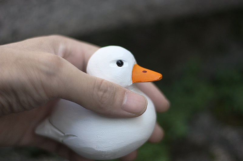 Hand-Painted Adorable Cole Duck Wooden Sculpture