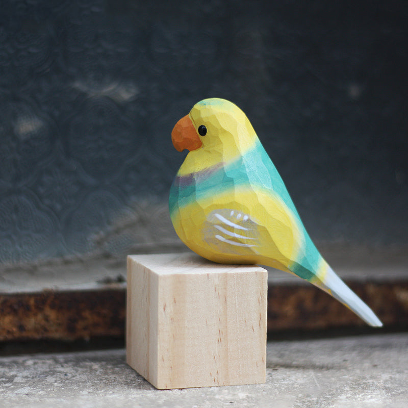 Parakeets Handcrafted Wood Figurine - Exquisite Home Decor