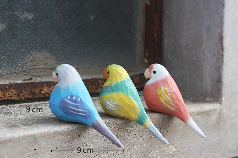 Parakeets Handcrafted Wood Figurine - Exquisite Home Decor