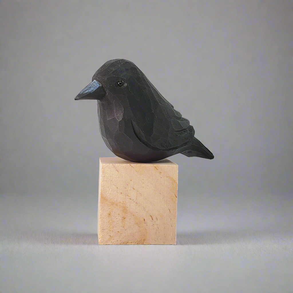 Hand-Carved Wooden Crow Figurine