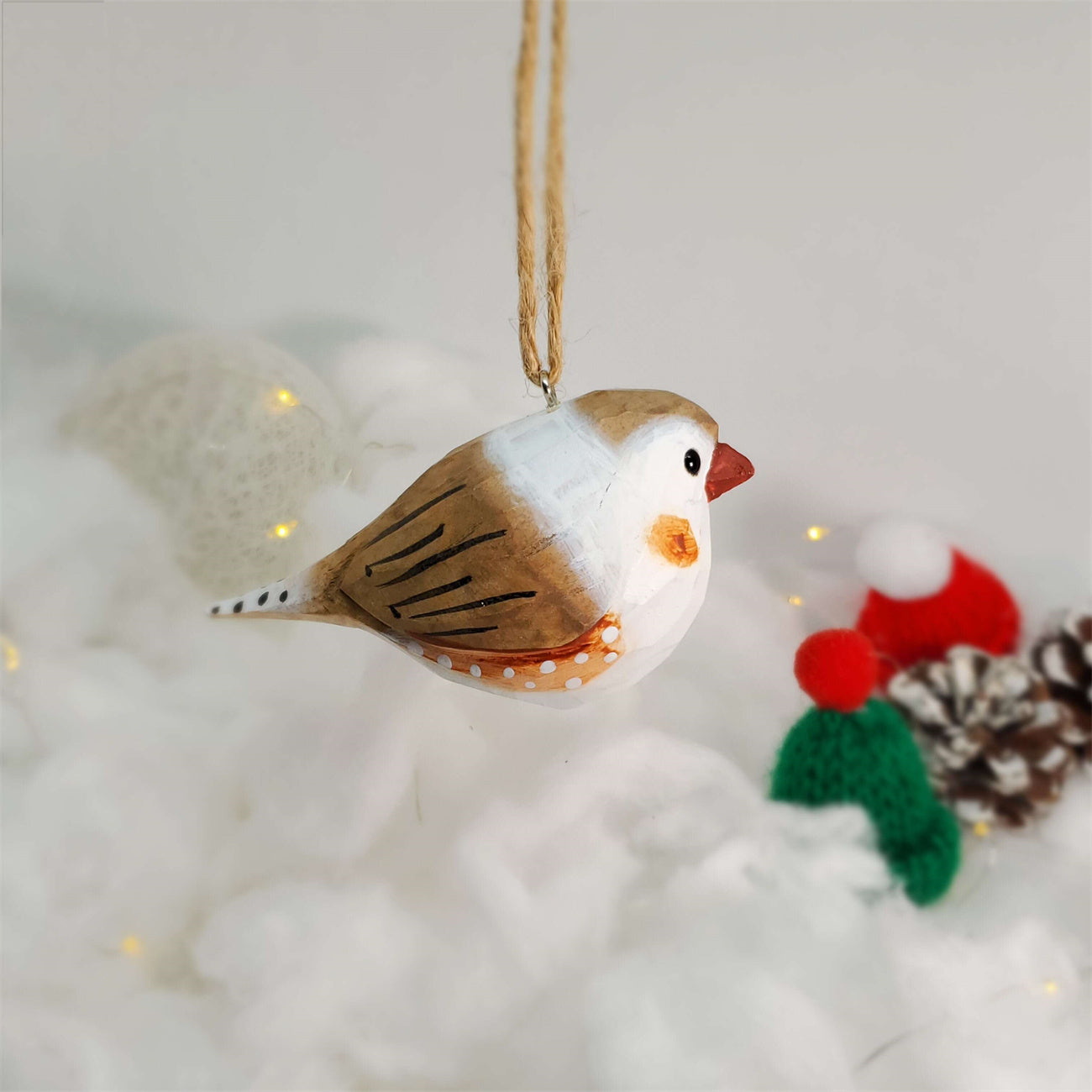 Hand-Carved Zebra Finch Wooden Bird Ornament - Exquisite Painted Decor