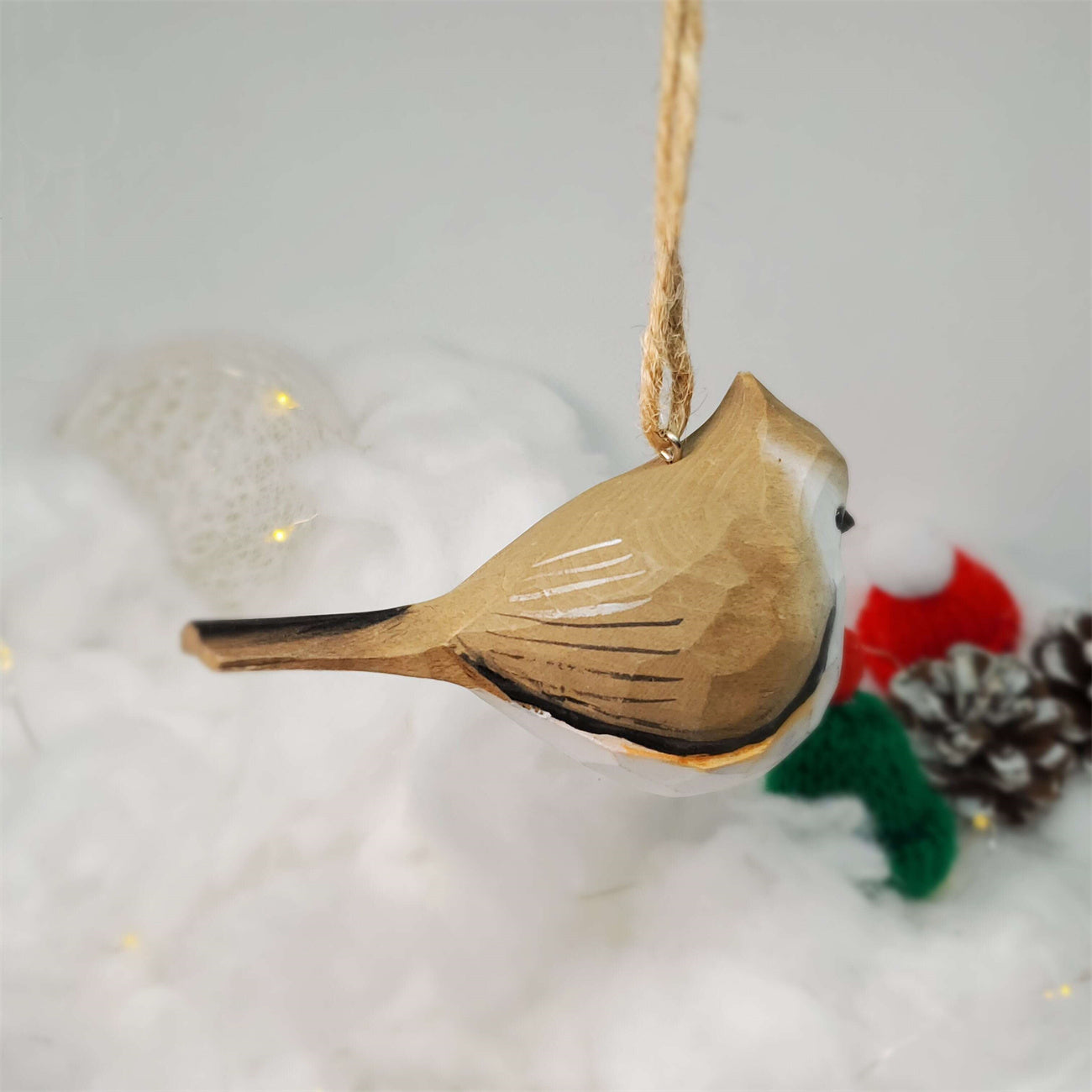 Tufted Titmouse Wooden Christmas Ornament - Hand Carved and Painted