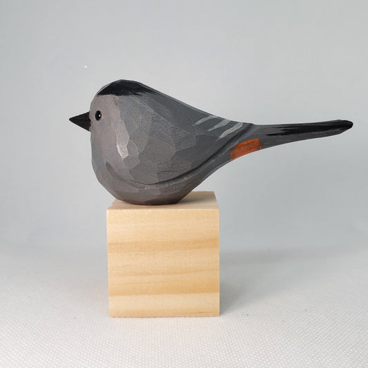 Catbird Hand-Carved & Painted Wooden Figurine - Elegant Nature Decor