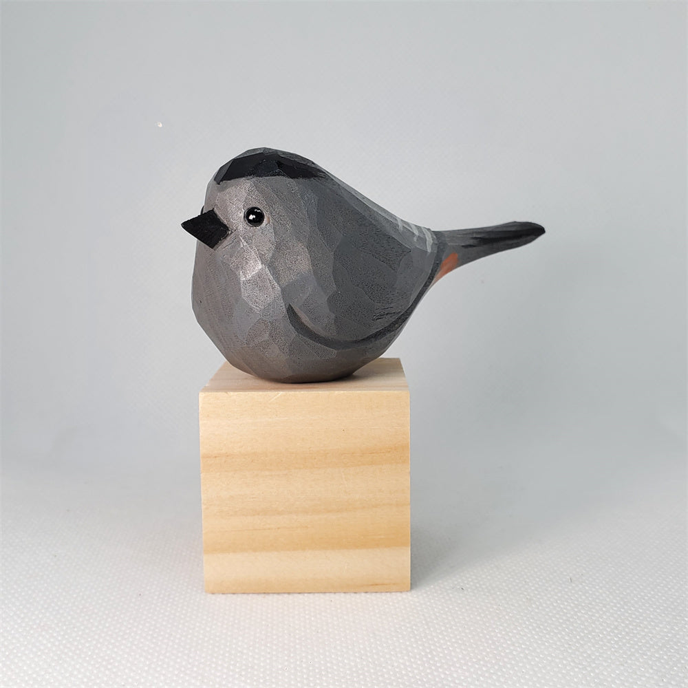 Catbird Hand-Carved & Painted Wooden Figurine - Elegant Nature Decor