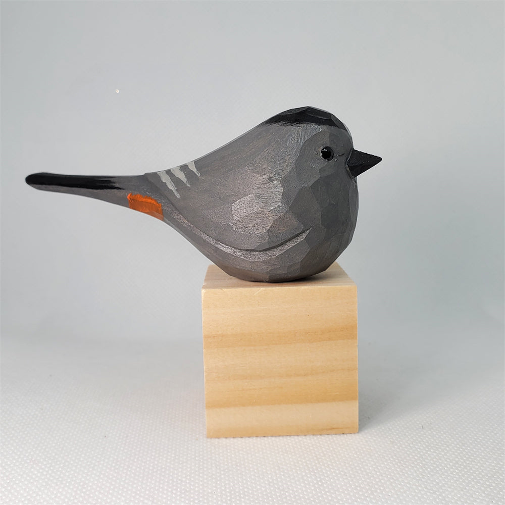 Catbird Hand-Carved & Painted Wooden Figurine - Elegant Nature Decor