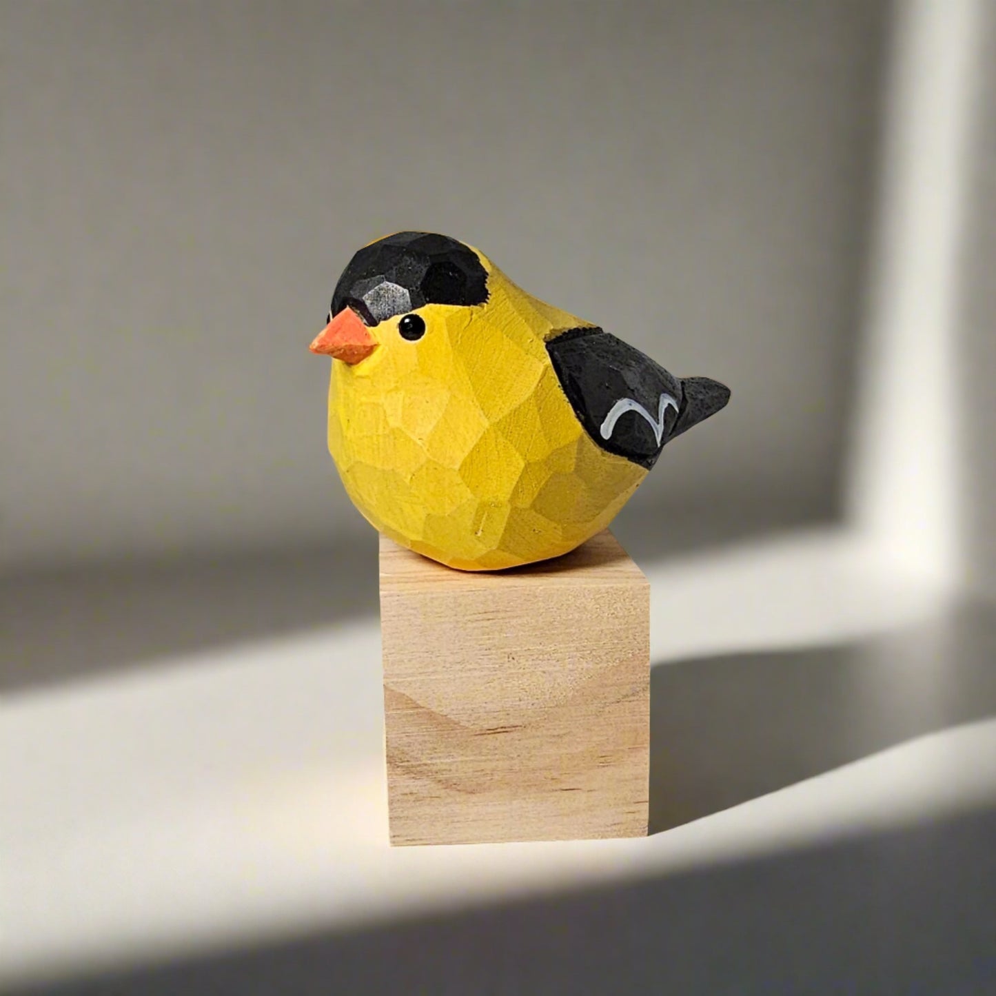 American Goldfinch Bird Figurine Hand Carved Painted Wooden