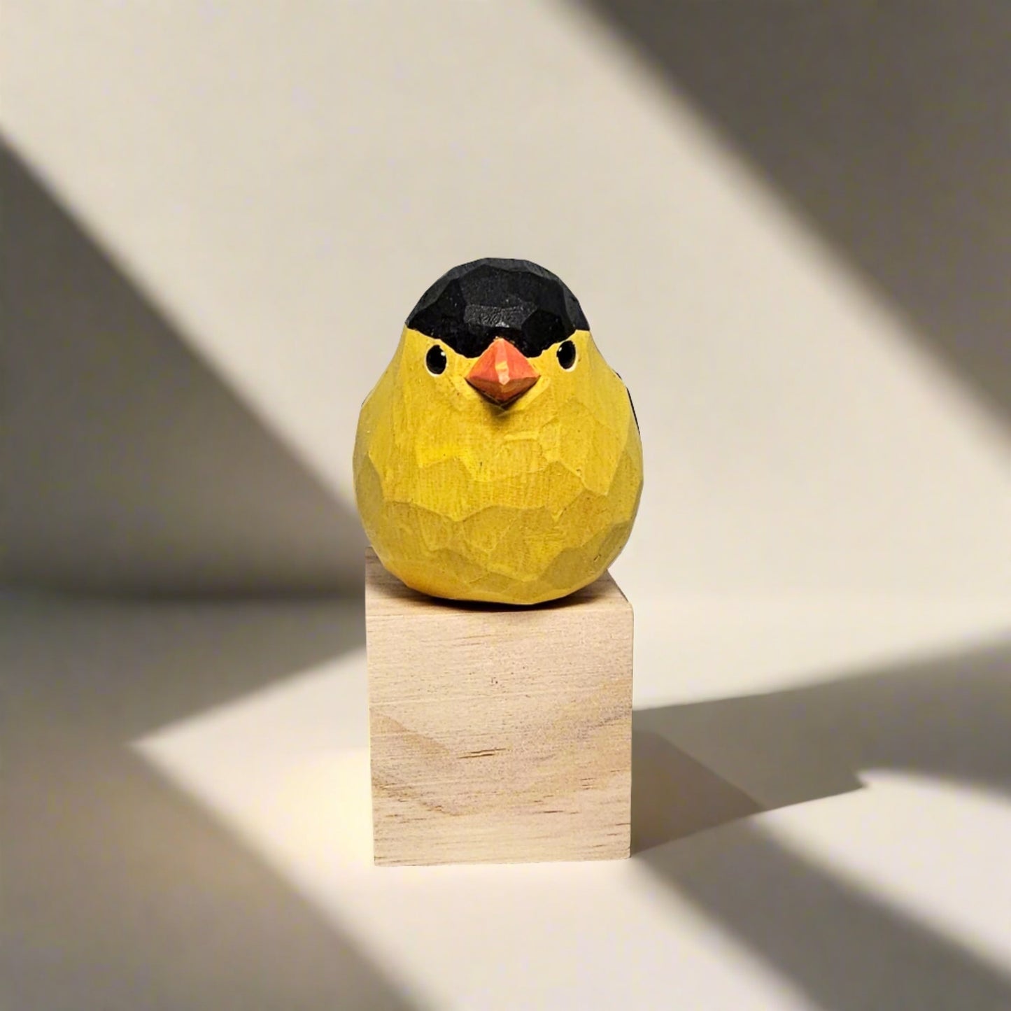 American Goldfinch Bird Figurine Hand Carved Painted Wooden