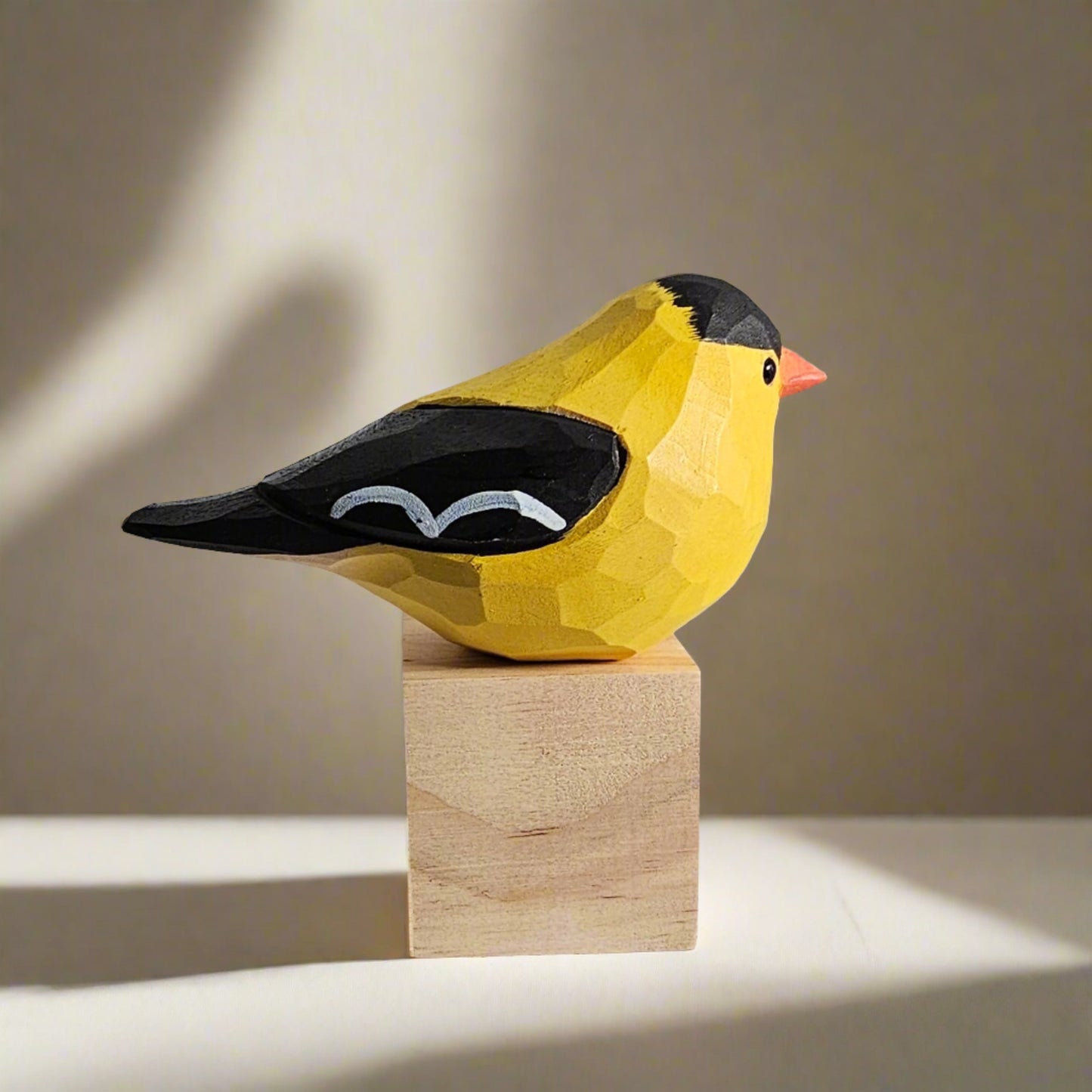 American Goldfinch Bird Figurine Hand Carved Painted Wooden