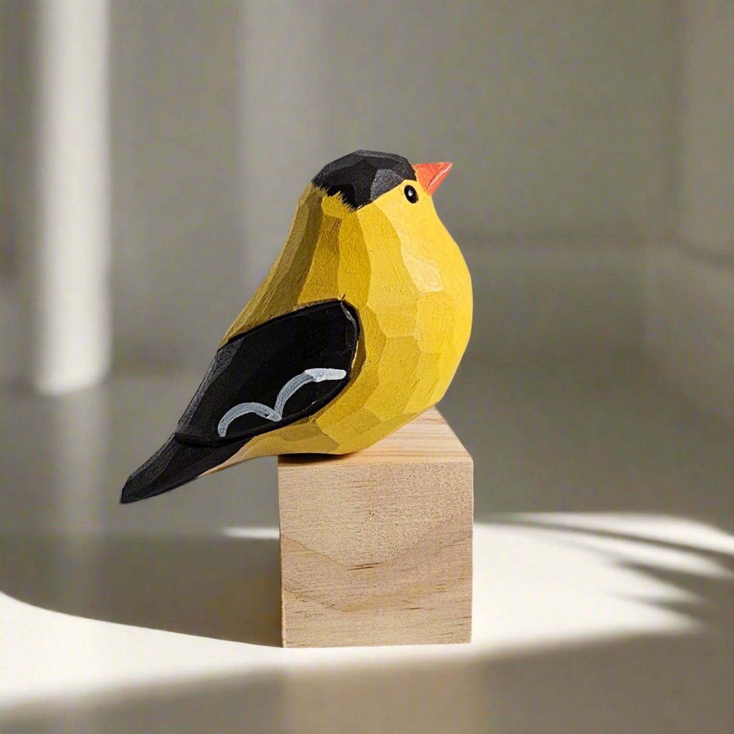 American Goldfinch Bird Figurine Hand Carved Painted Wooden