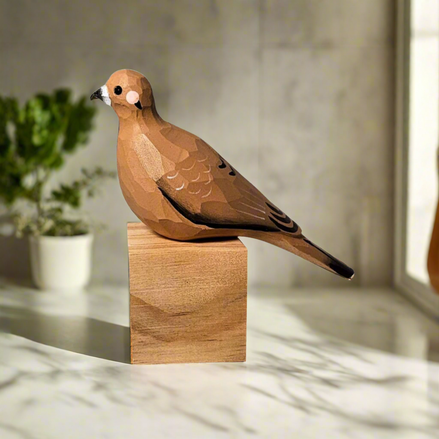 Hand-Painted Mourning Dove Sculpted Wood Bird Figure