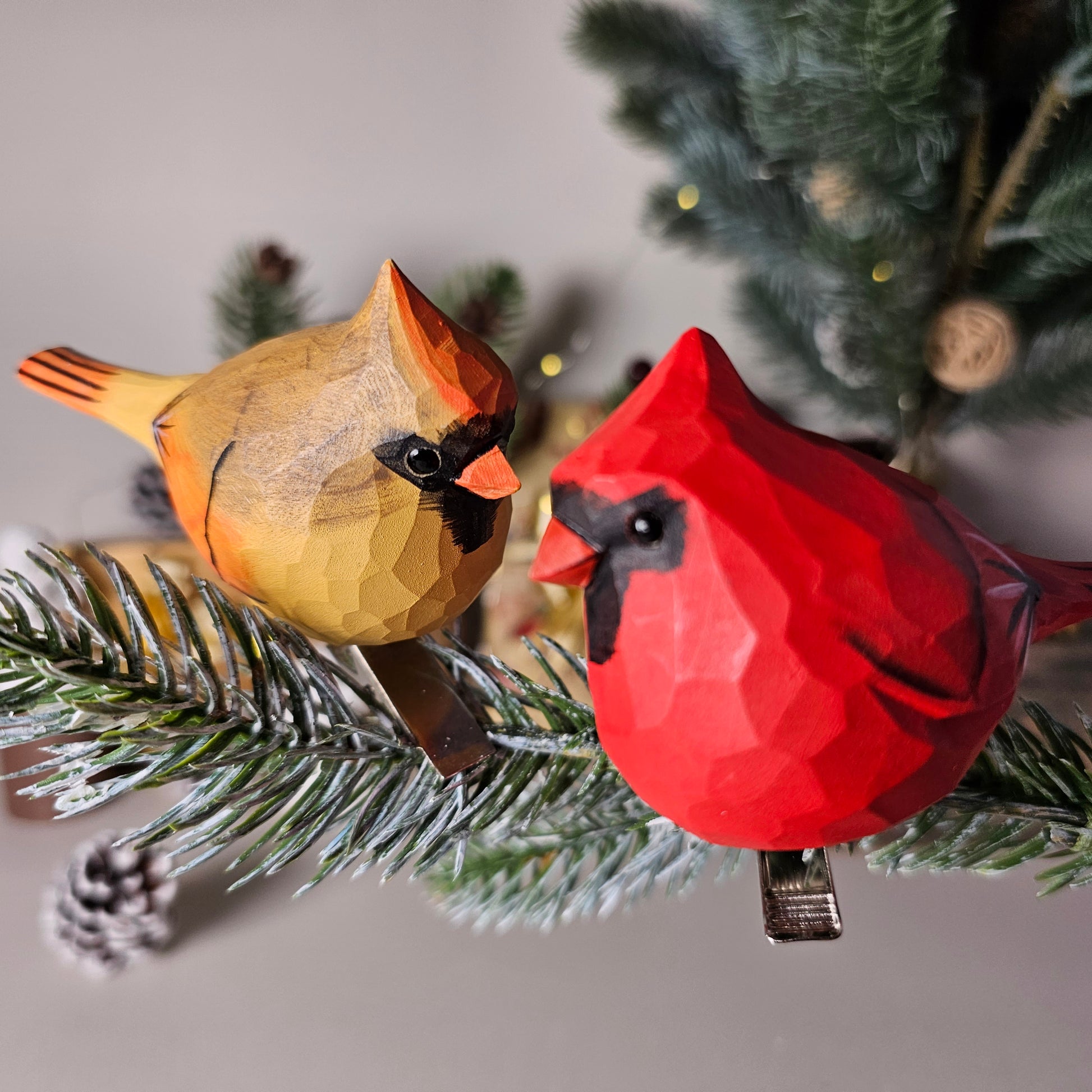 Cardinal Male Clip-on Bird Ornament - Front View