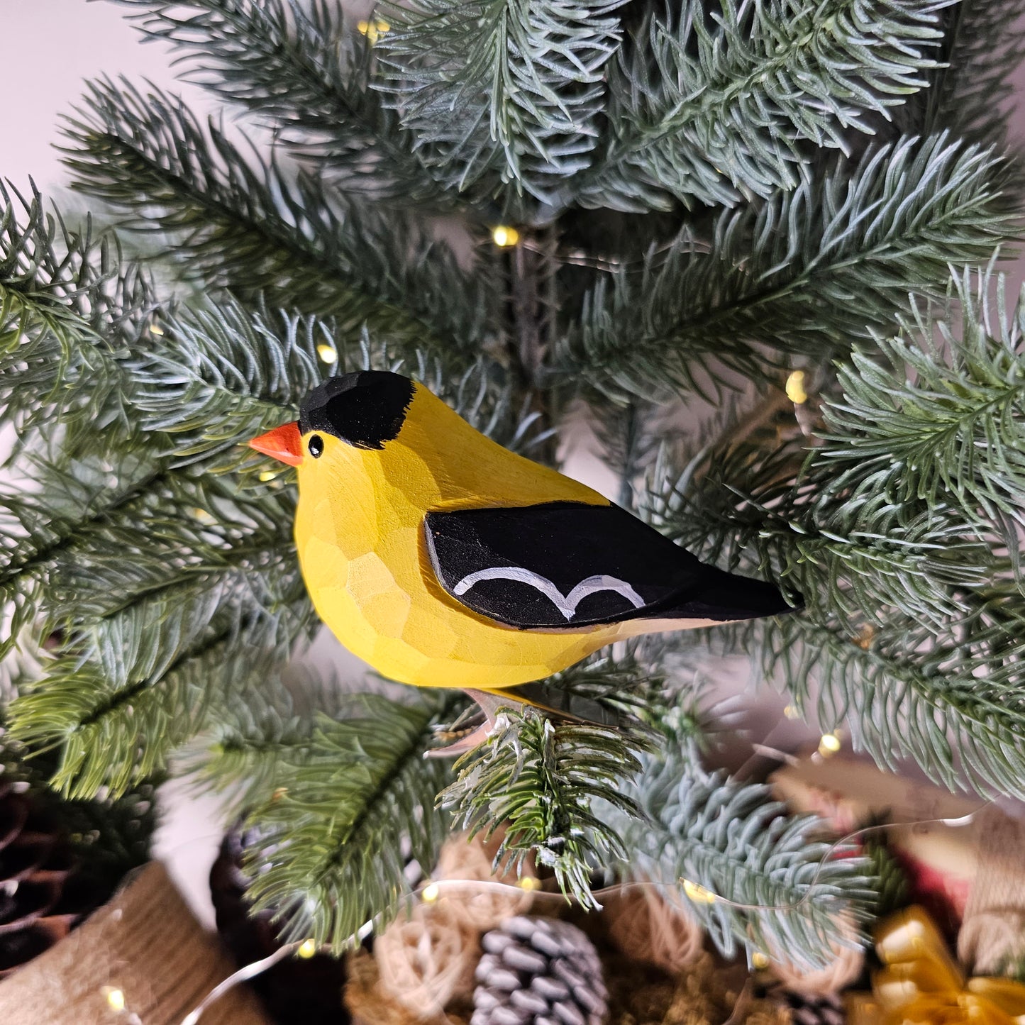 American Goldfinch Clip-on Bird Ornament - Displayed on Tree