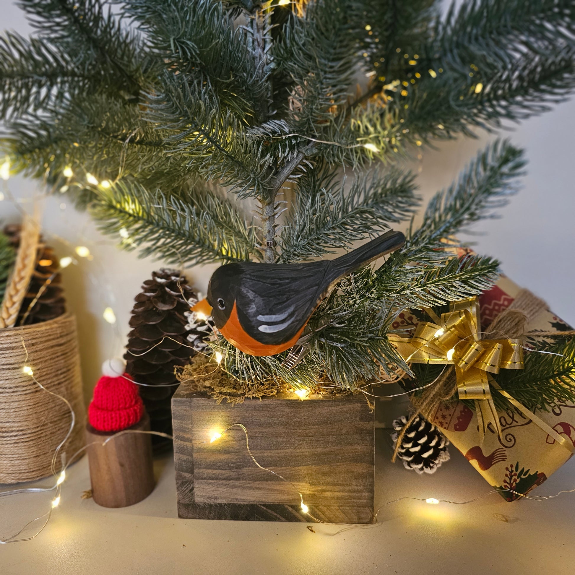 American Robin Clip-on Bird Ornament - Displayed on Tree