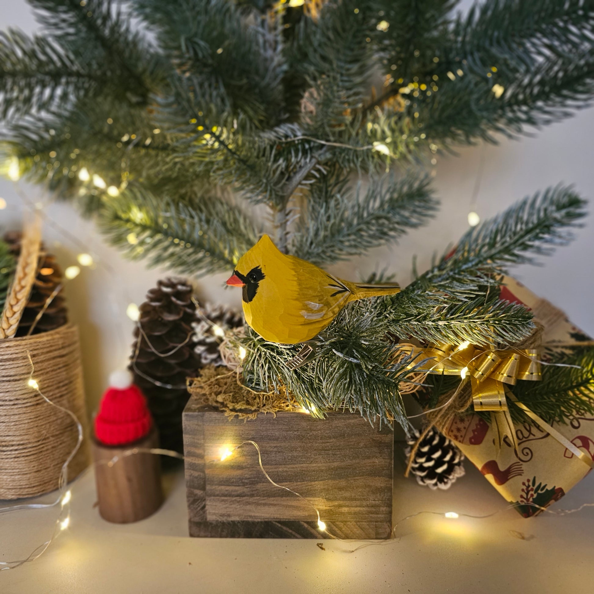 Cardinal Yellow Clip-on Bird Ornament - Side View