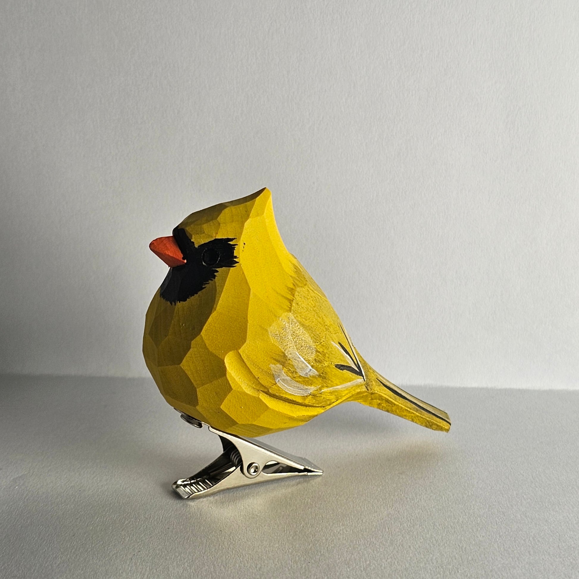 Cardinal Yellow Clip-on Bird Ornament - Close-up