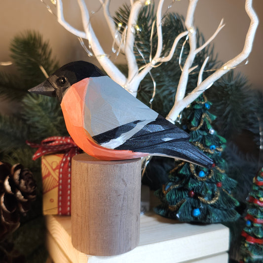 Handcrafted Wooden Bullfinch Figurine - A Masterpiece of Nature in Miniature