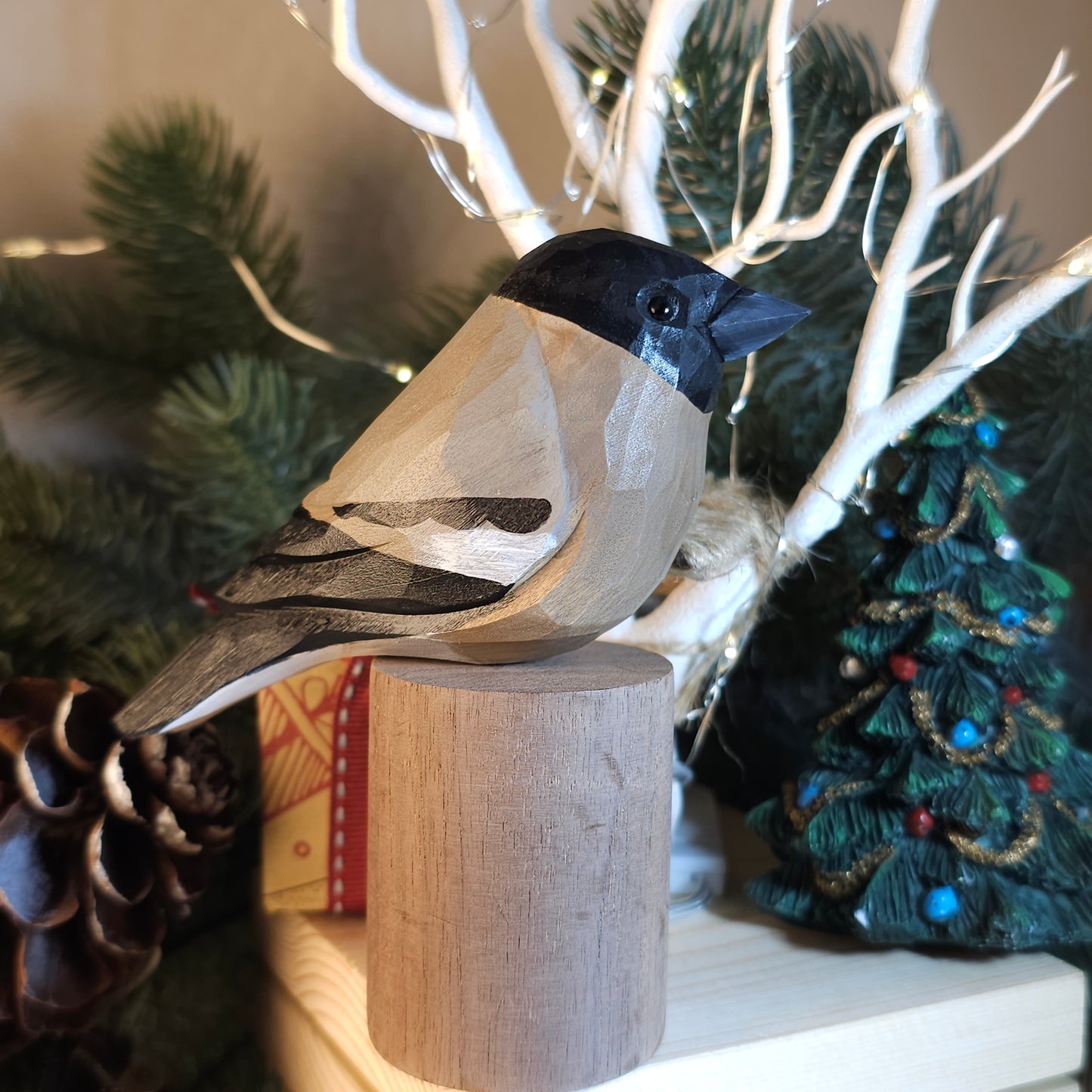 Handcrafted Wooden Bullfinch Figurine - A Masterpiece of Nature in Miniature