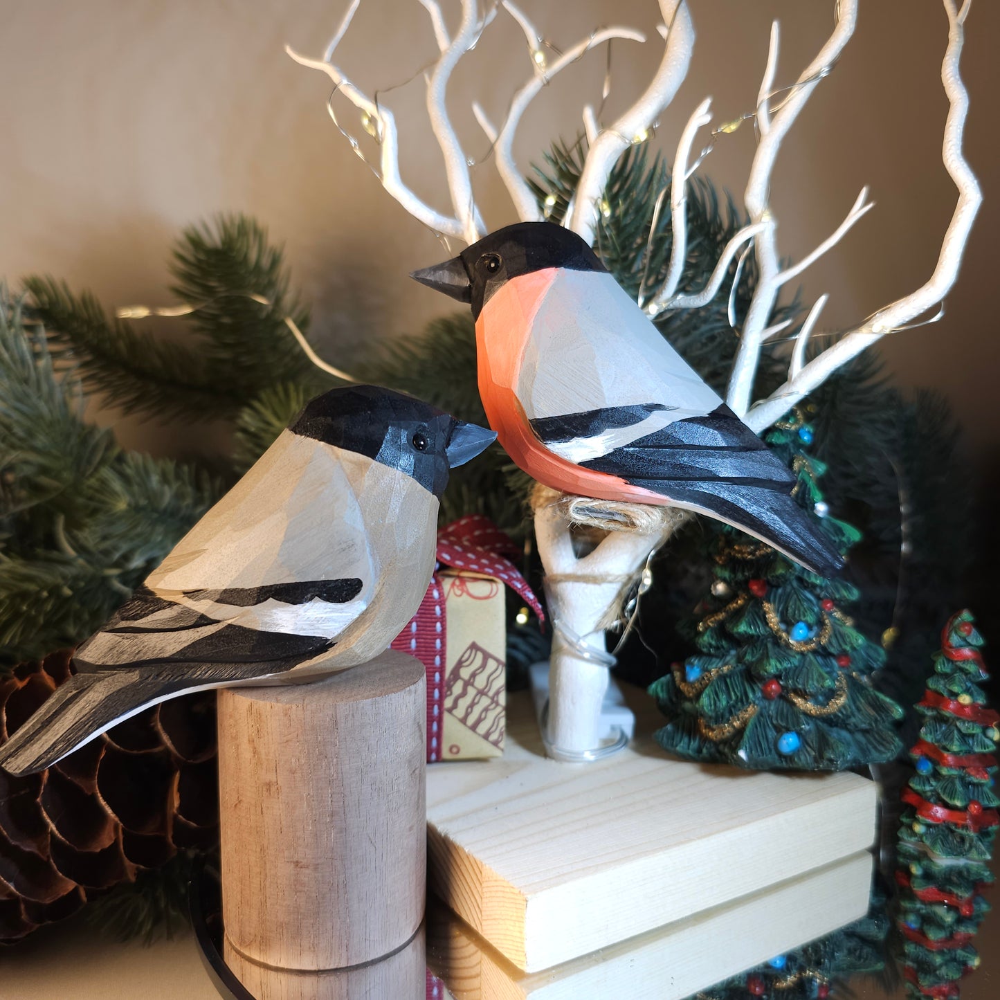 Handcrafted Wooden Bullfinch Figurine - A Masterpiece of Nature in Miniature