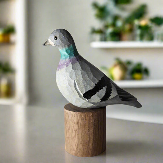 Pigeons Sculpted Hand Painted Bird Wood Figurines