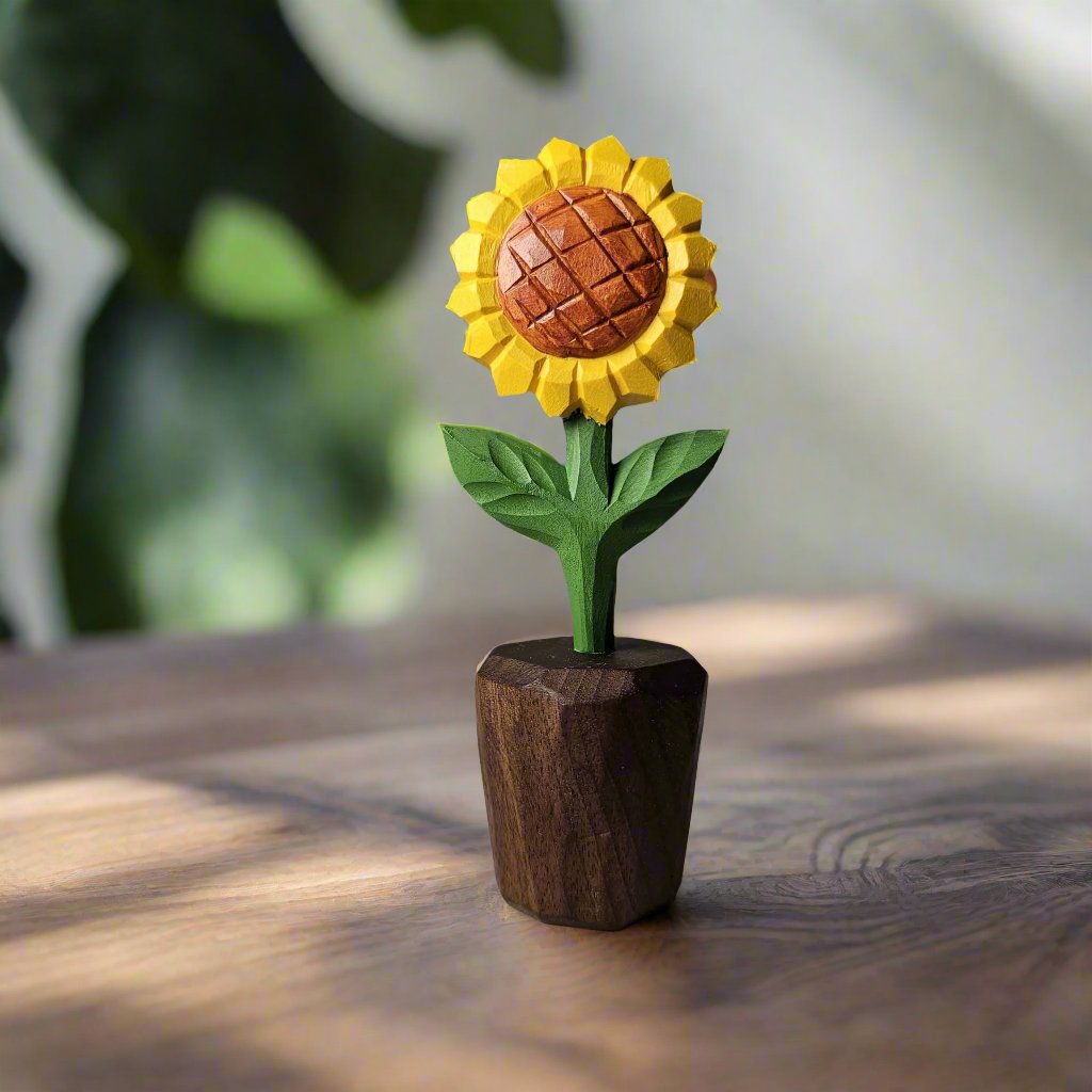 Handcrafted Sunflower Wooden Sculpture with Gift Box