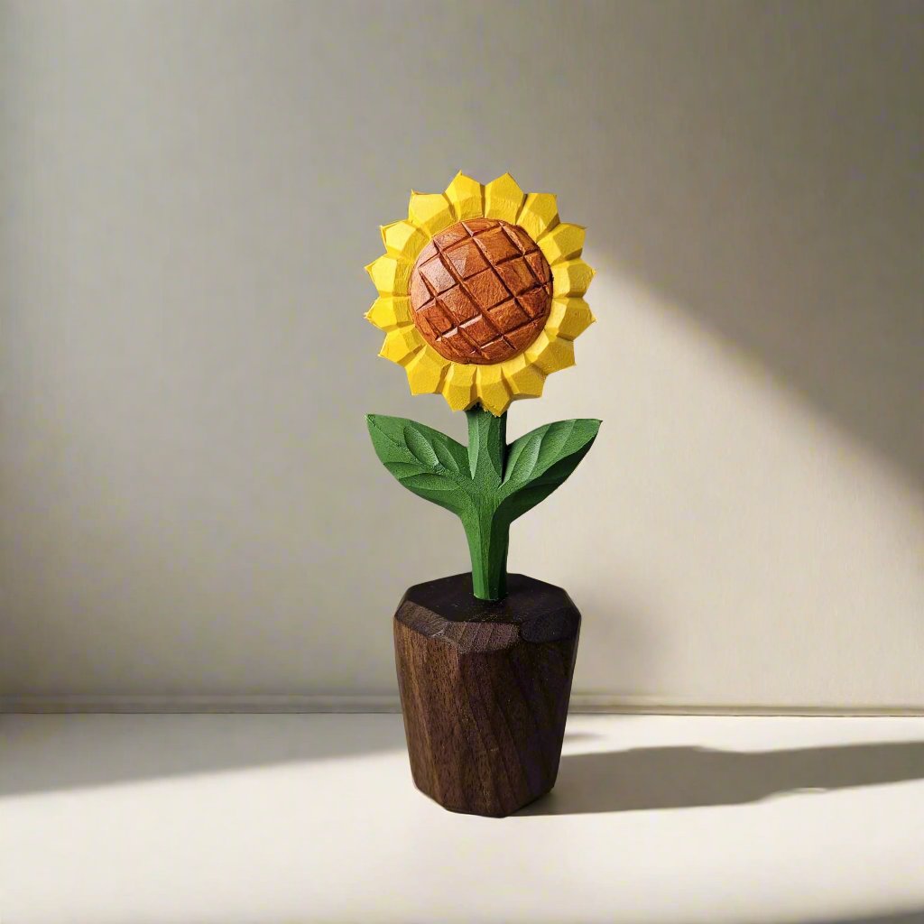 Handcrafted Sunflower Wooden Sculpture with Gift Box