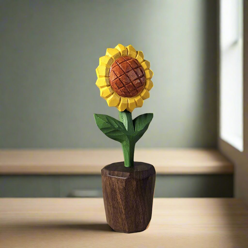 Handcrafted Sunflower Wooden Sculpture with Gift Box