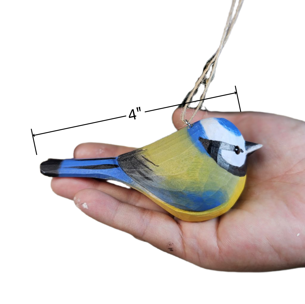 Eurasian Blue Tit Wooden Christmas Tree Ornament