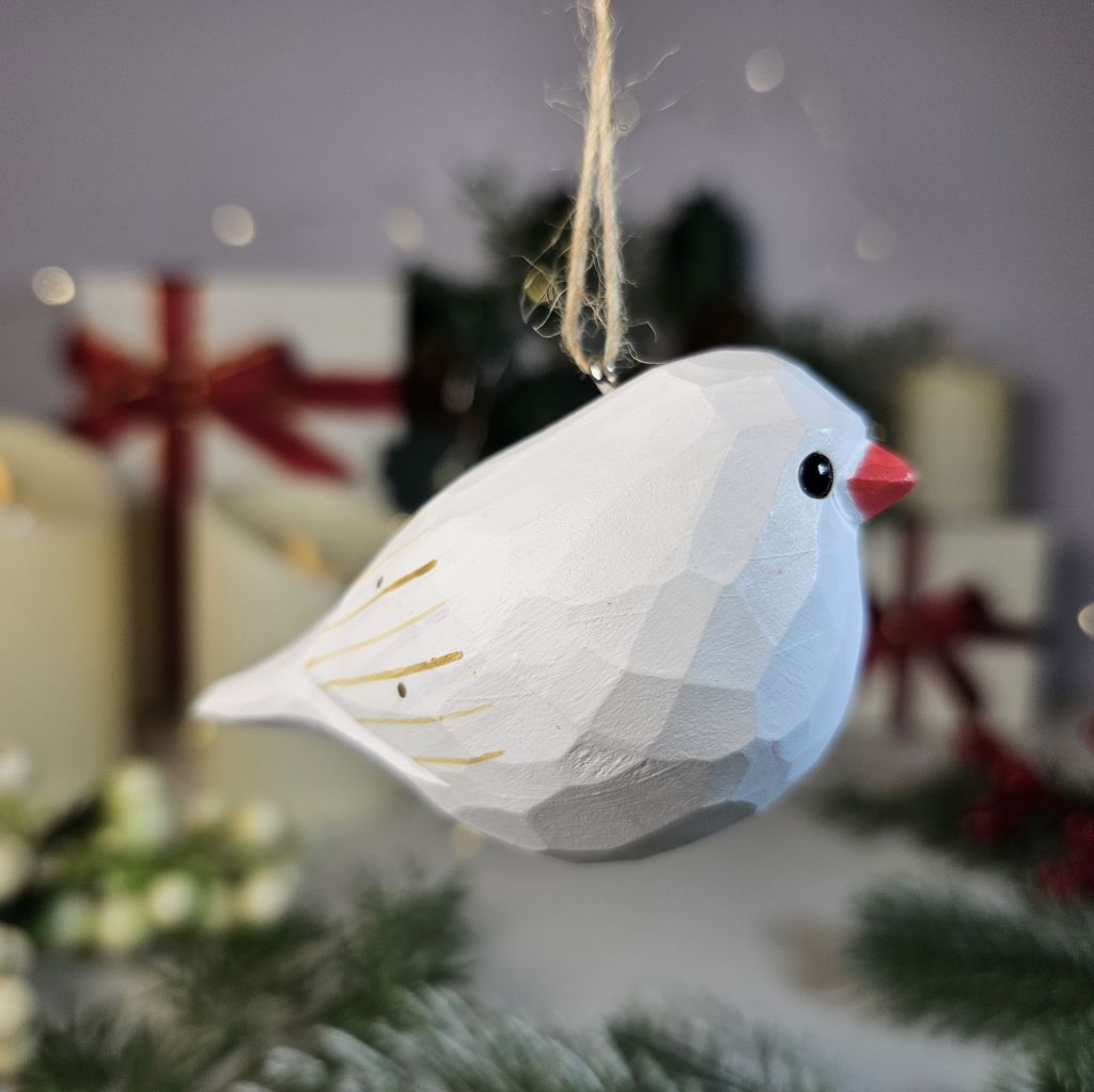 Zebra Finch Wooden Christmas Tree Ornament