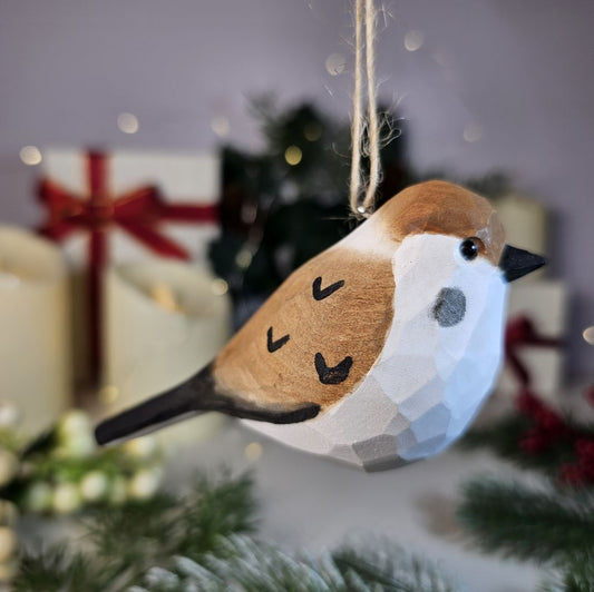 Sparrow Wooden Christmas Tree Ornament