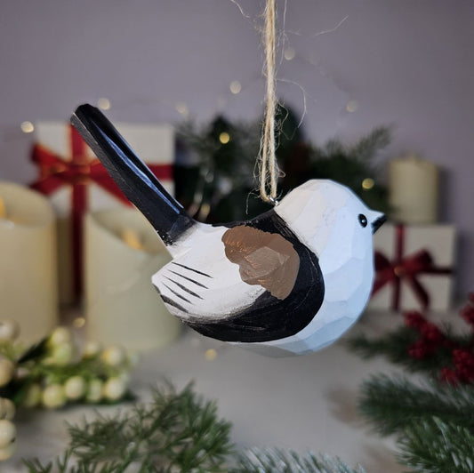 Long-tailed Tit Wooden Christmas Tree Ornament