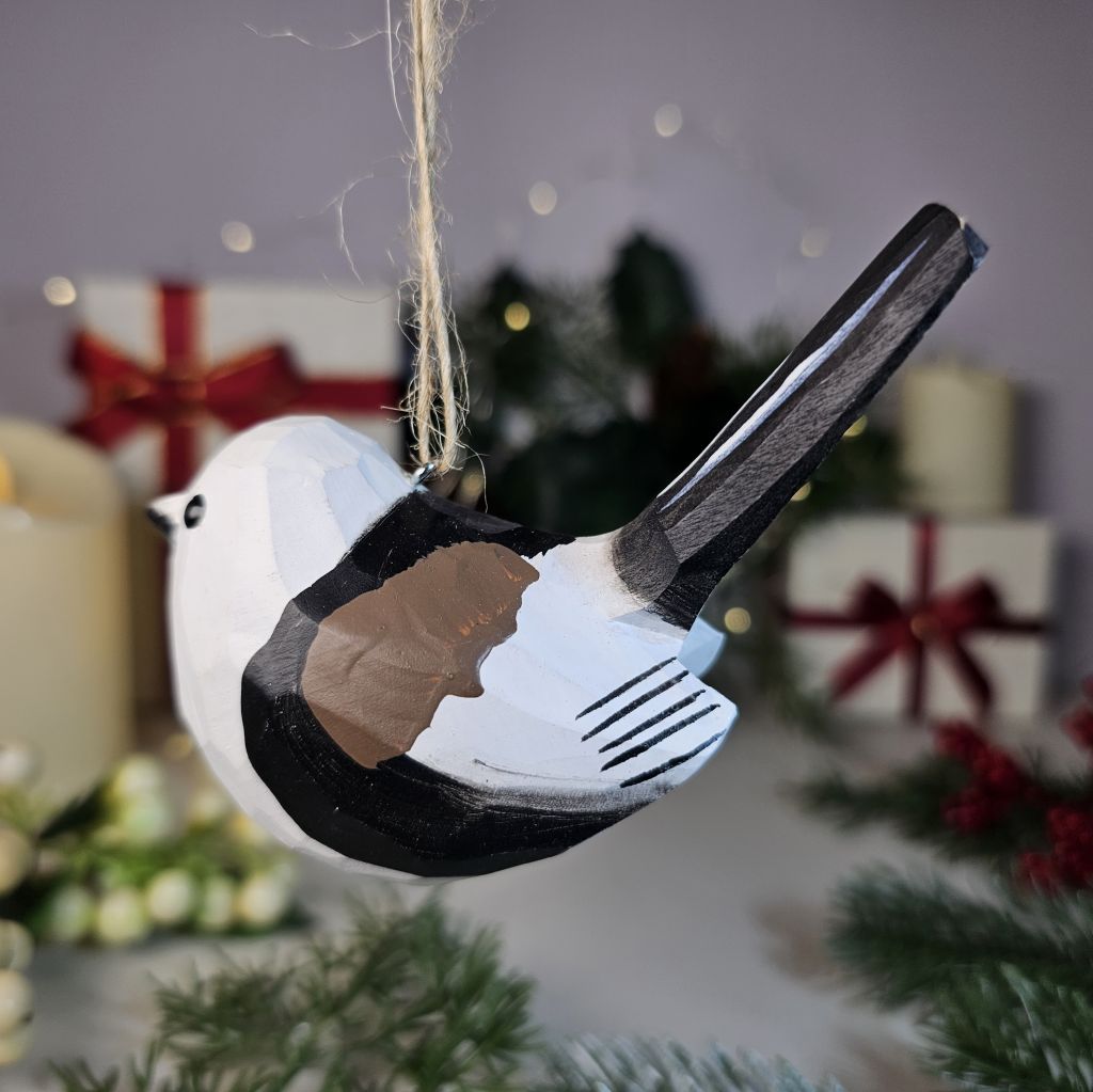 Long-tailed Tit Wooden Christmas Tree Ornament