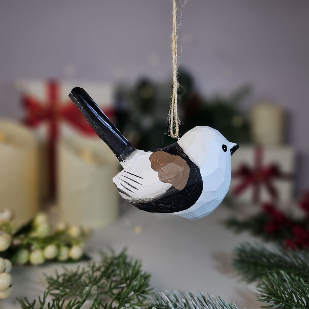 Long-tailed Tit Wooden Christmas Tree Ornament