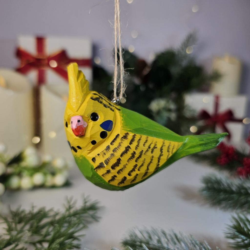 Budgerigar Wooden Christmas Tree Ornament