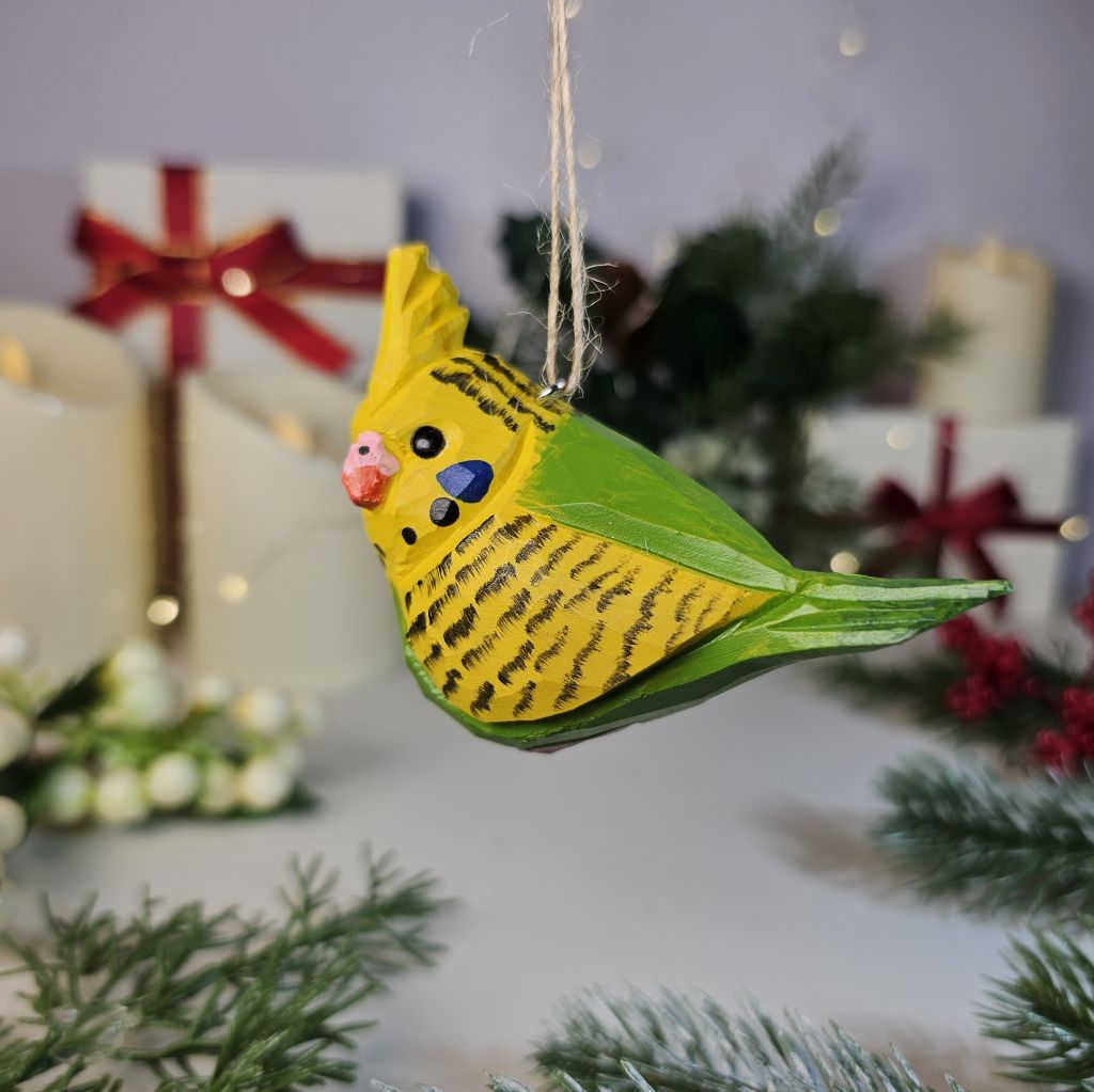 Budgerigar Wooden Christmas Tree Ornament