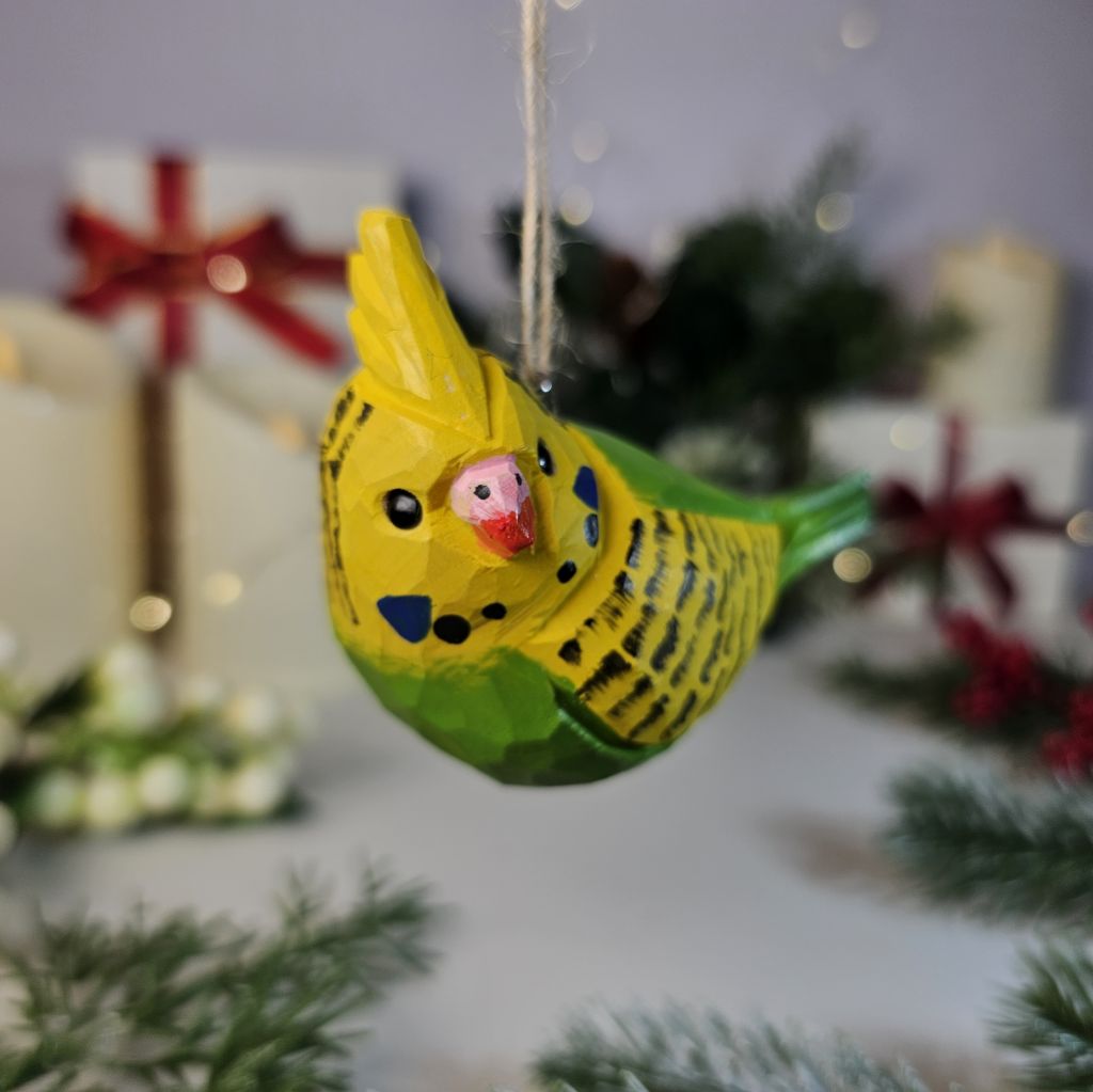 Budgerigar Wooden Christmas Tree Ornament