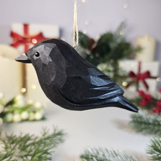 Crow Wooden Christmas Tree Ornament