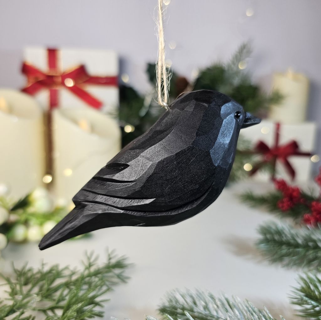 Crow Wooden Christmas Tree Ornament