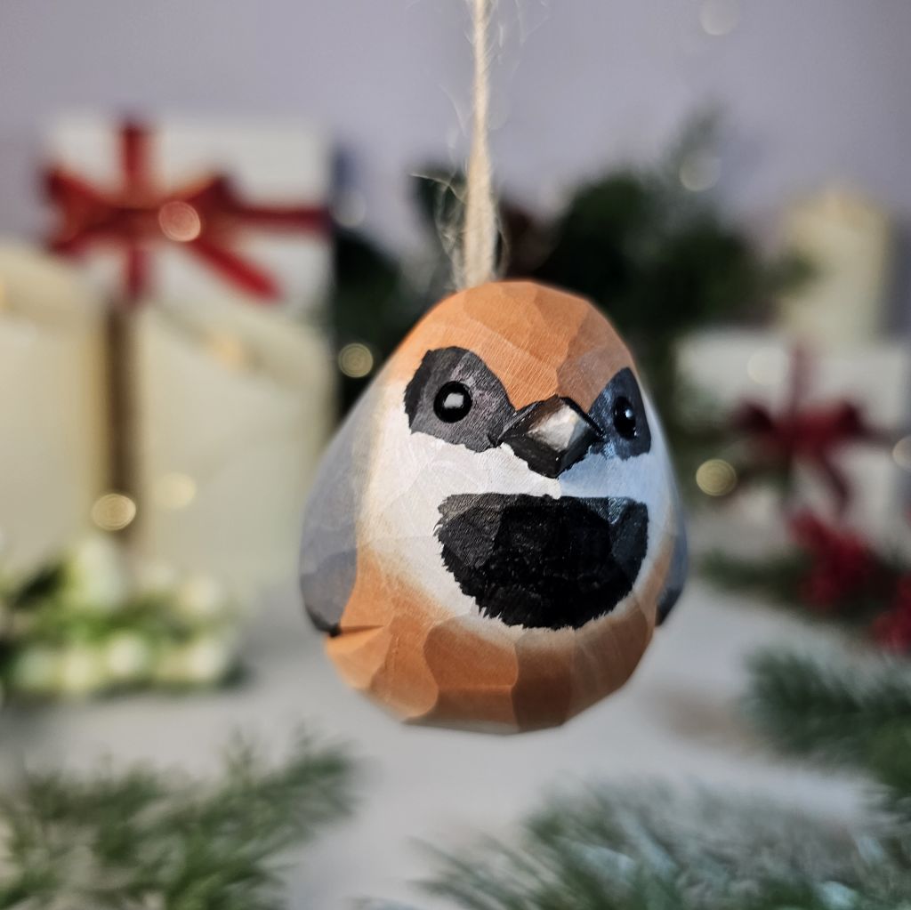 Black-throated Bushtit Wooden Christmas Tree Ornament