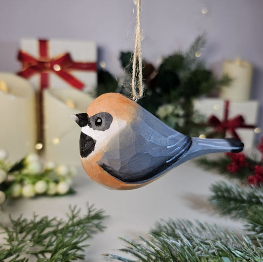 Black-throated Bushtit Wooden Christmas Tree Ornament