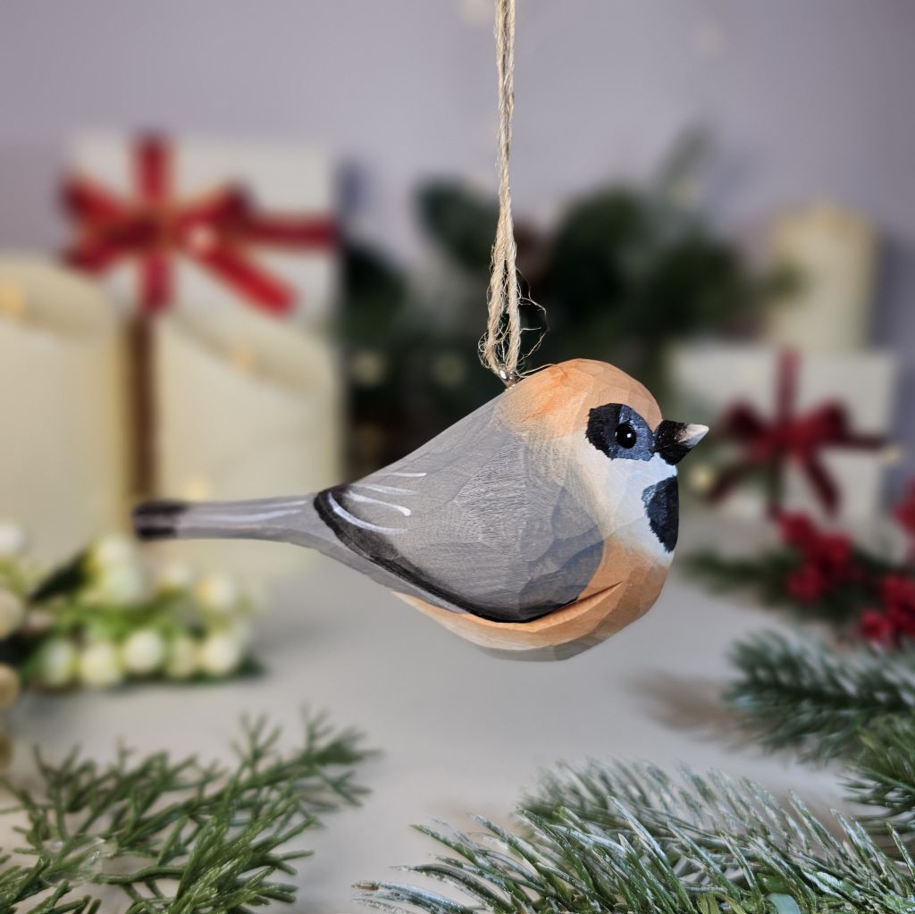 Black-throated Bushtit Wooden Christmas Tree Ornament