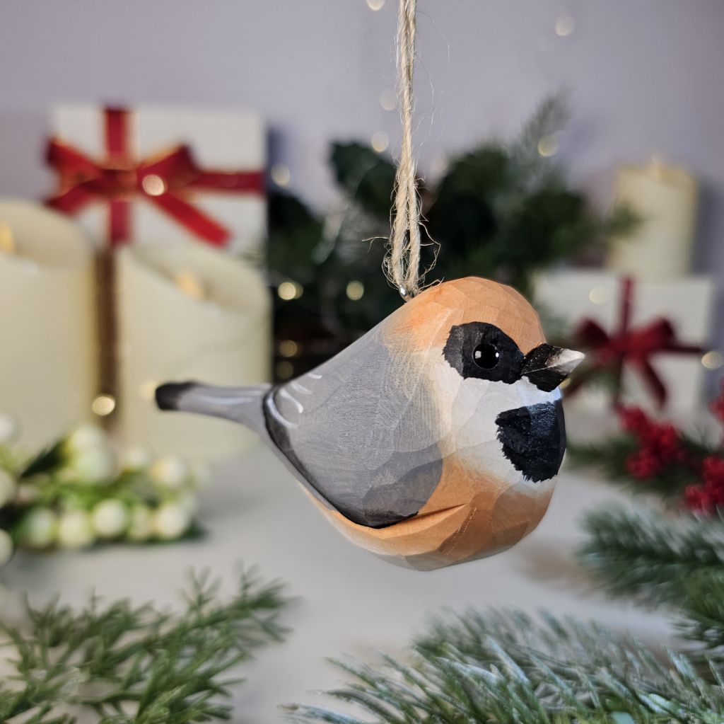 Black-throated Bushtit Wooden Christmas Tree Ornament