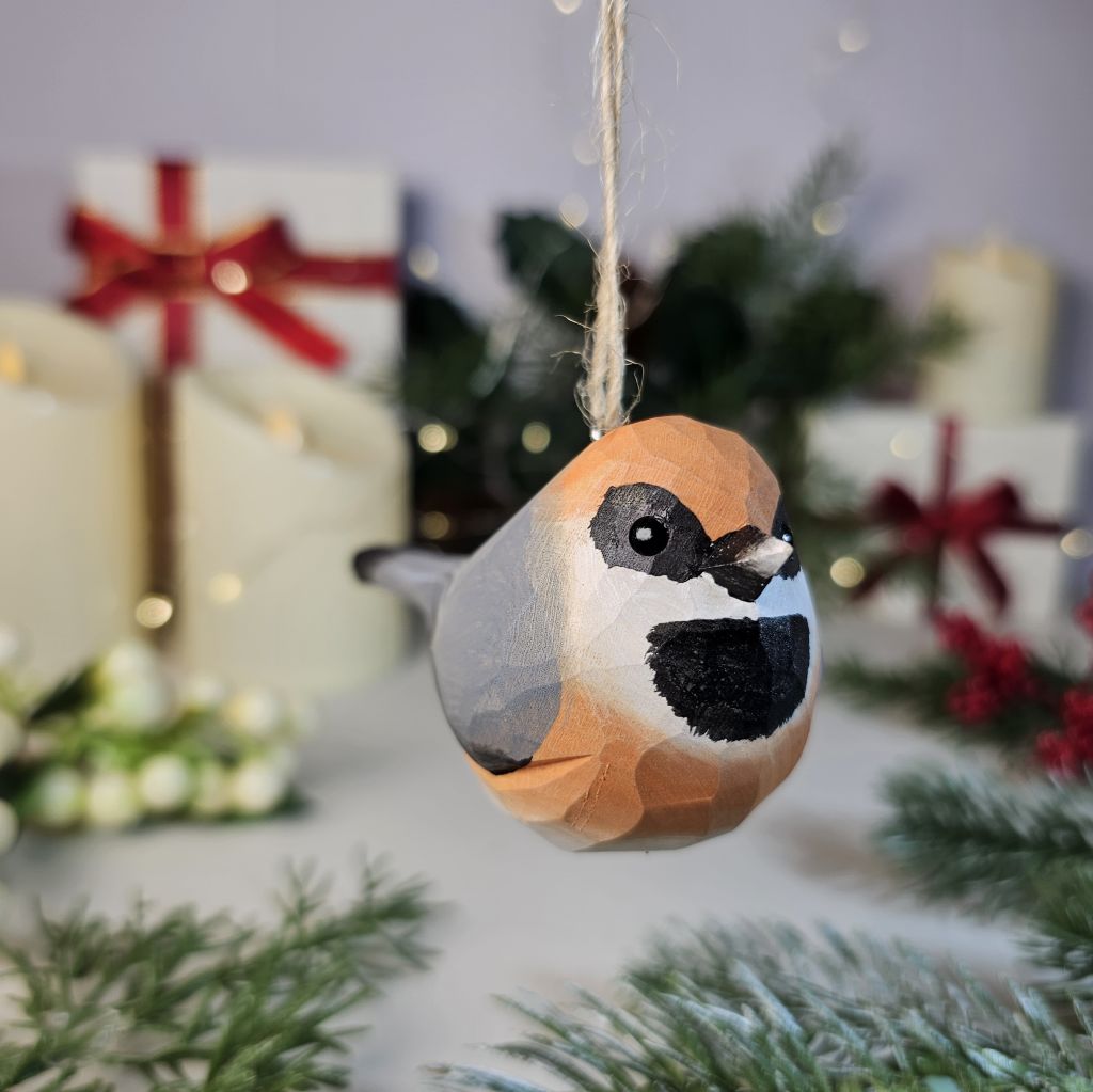 Black-throated Bushtit Wooden Christmas Tree Ornament