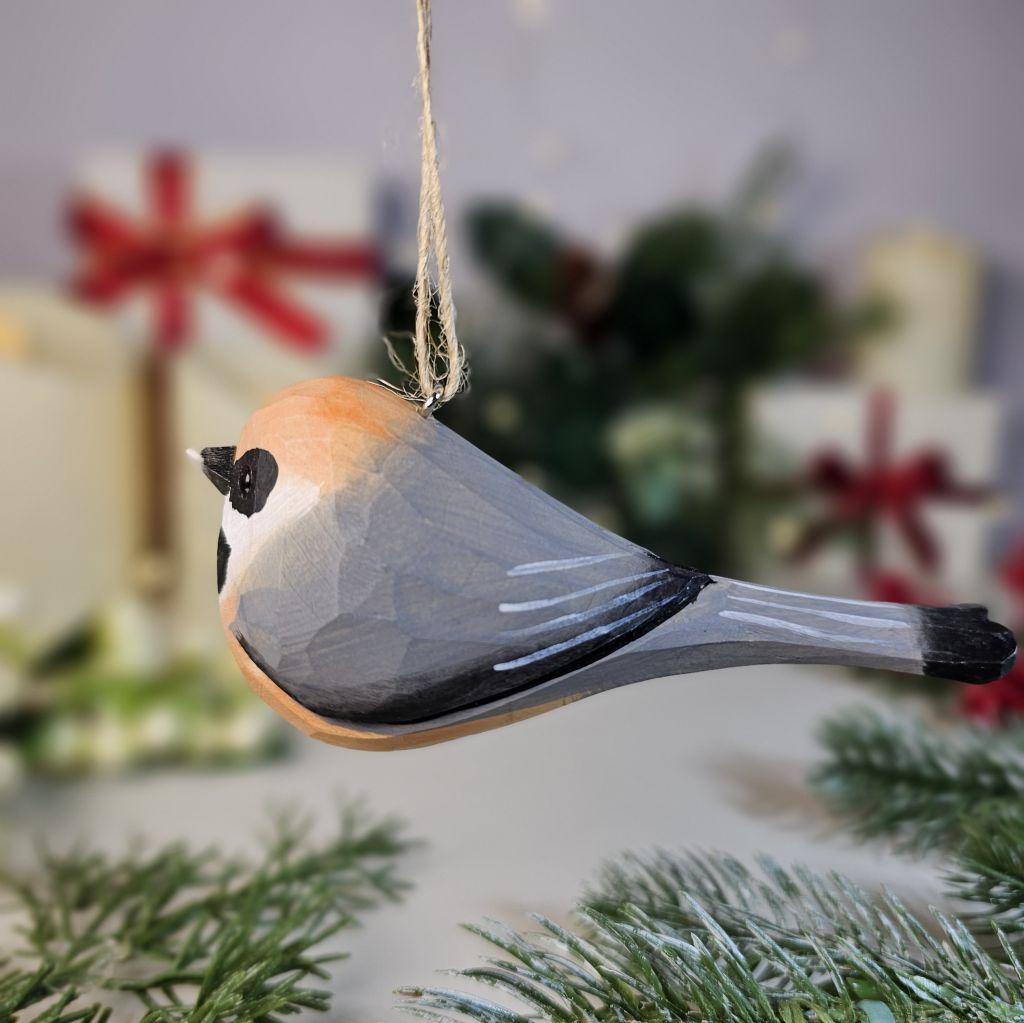 Black-throated Bushtit Wooden Christmas Tree Ornament