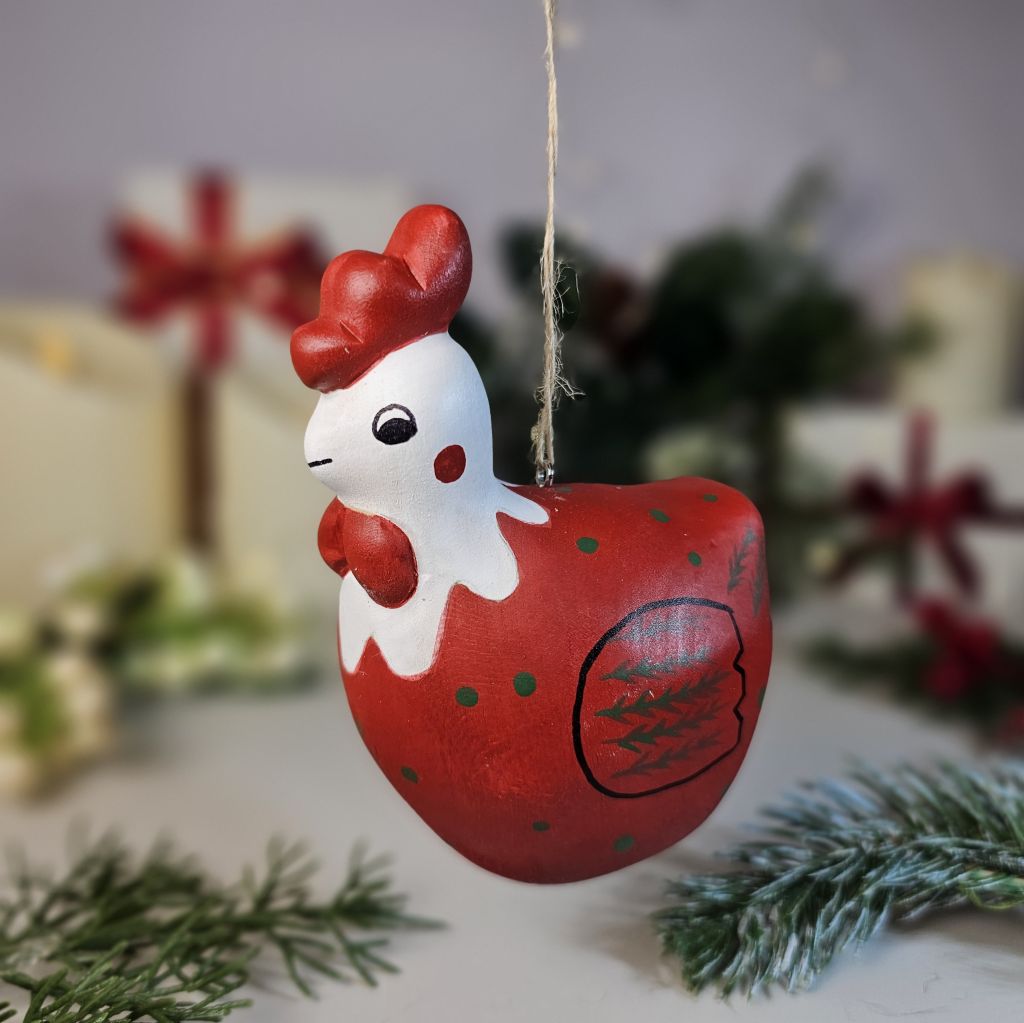 Chicken Wooden Christmas Tree Ornament