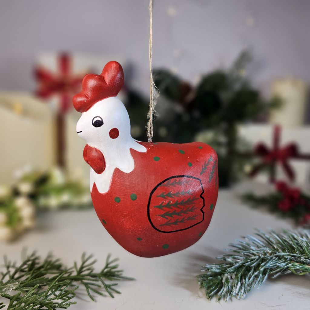 Chicken Wooden Christmas Tree Ornament