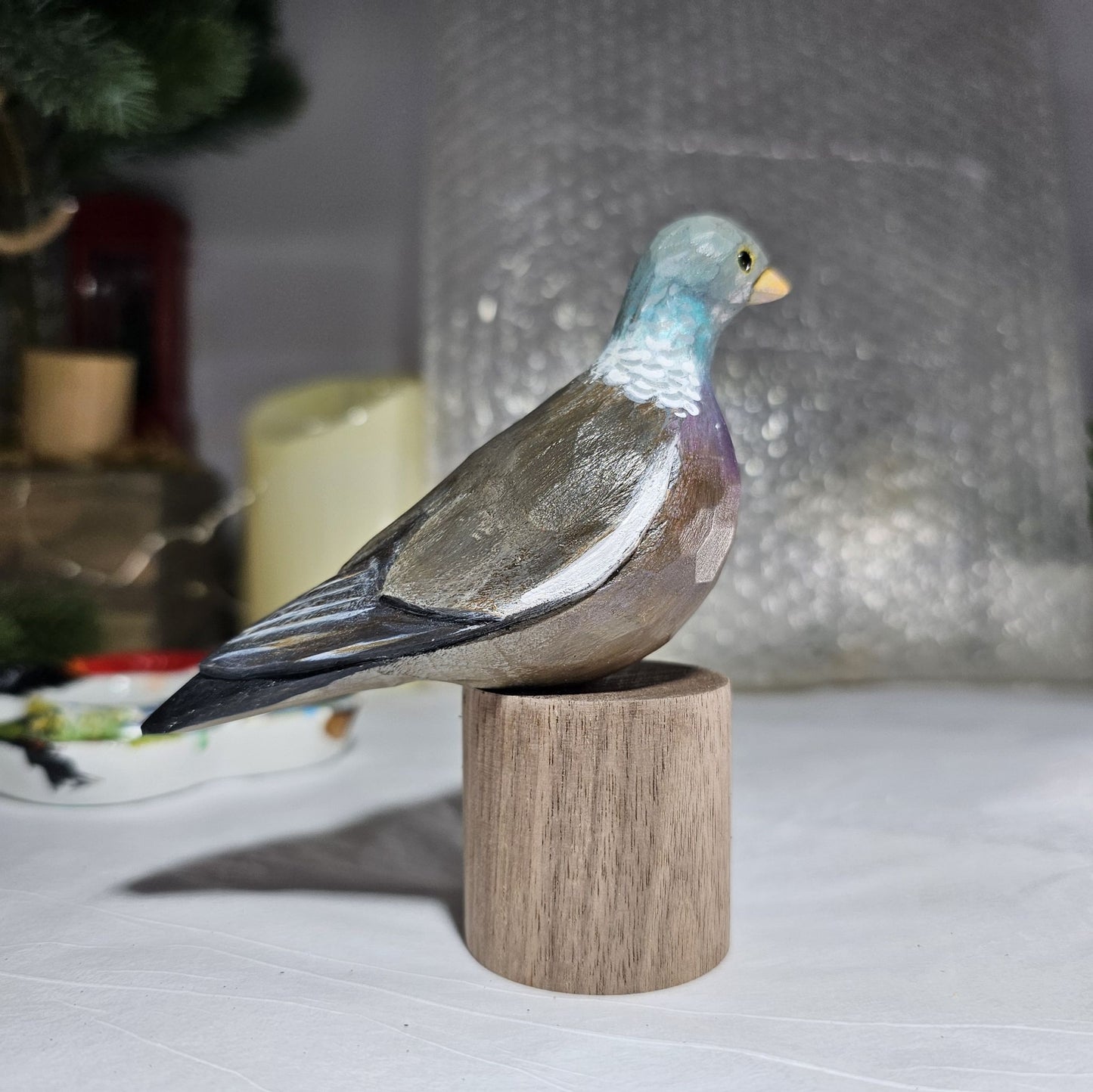 Handcrafted Wood Pigeon Figurine