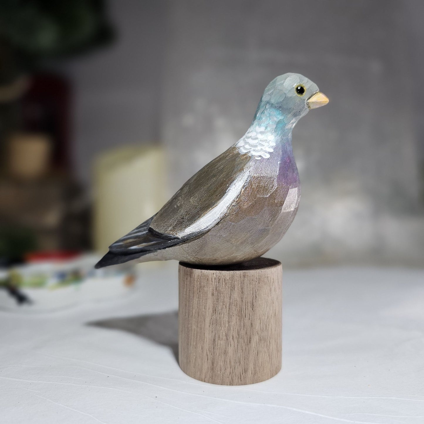 Handcrafted Wood Pigeon Figurine