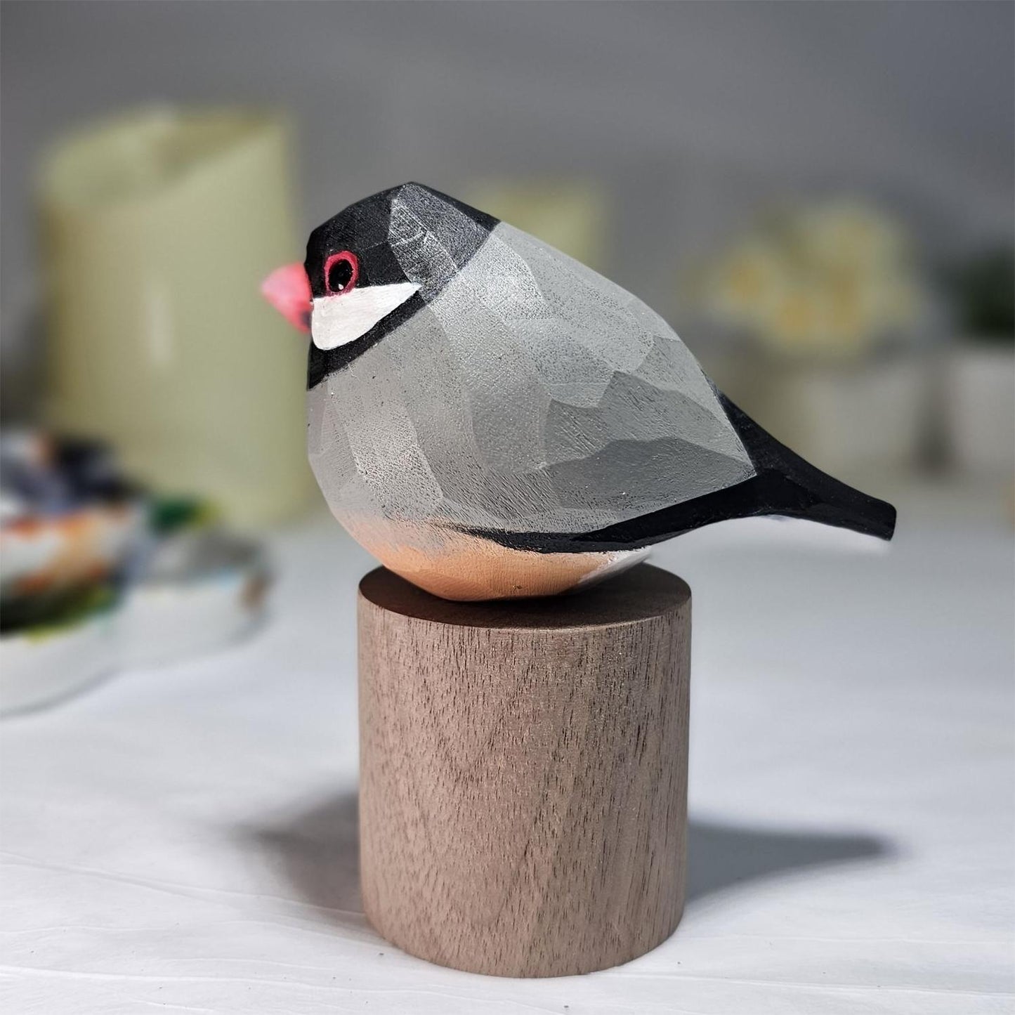 Java Sparrow Hand-Painted Wooden Figurine